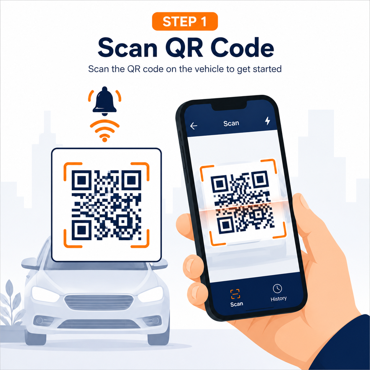 User scanning the vehicle QR code
