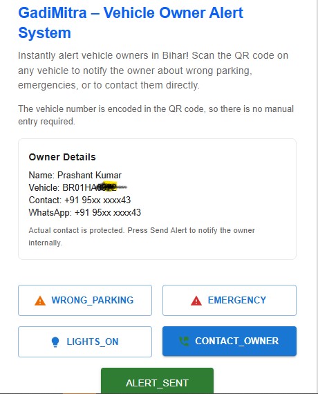 Alert being sent through the mobile app