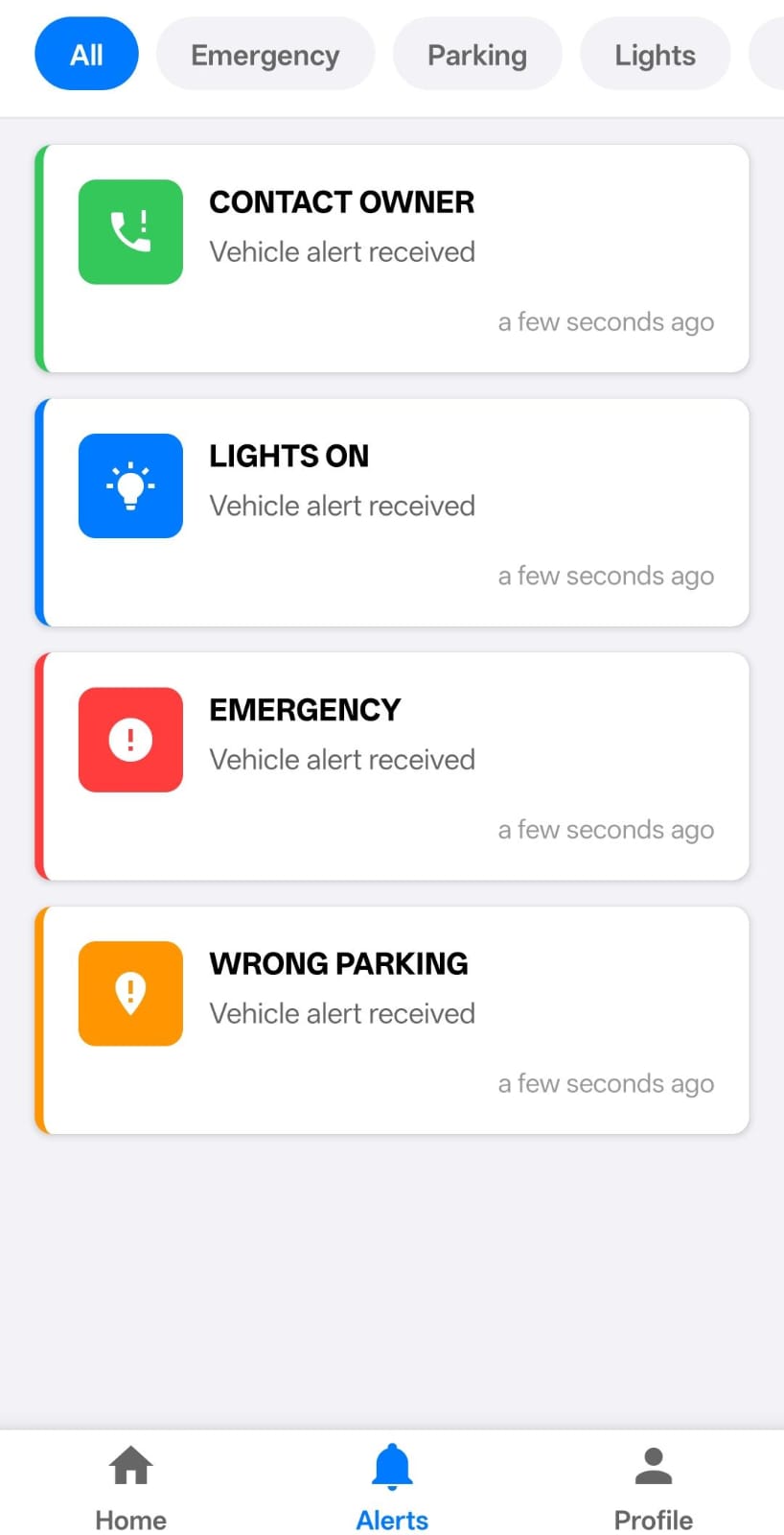 Alerts page with section-wise filters